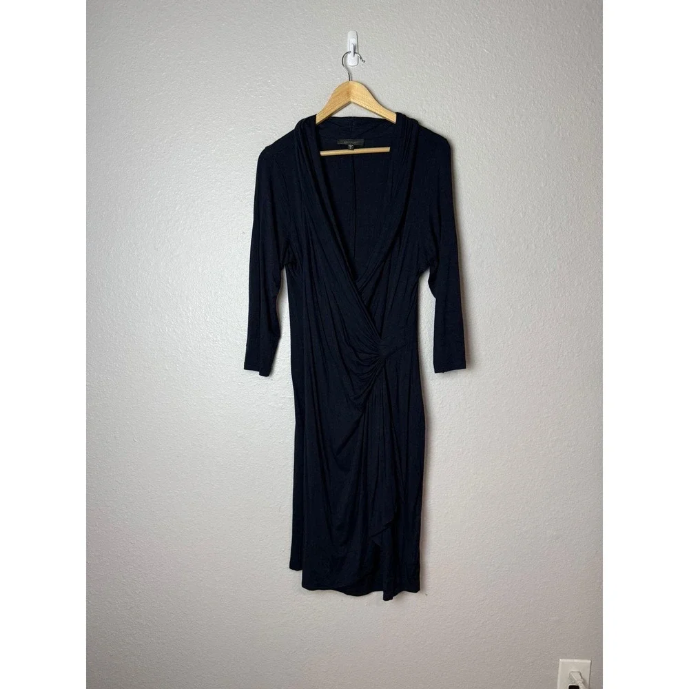 Karen Kane Navy Blue Wrap Midi Dress Women’s XL 3/4 Sleeve Ruched